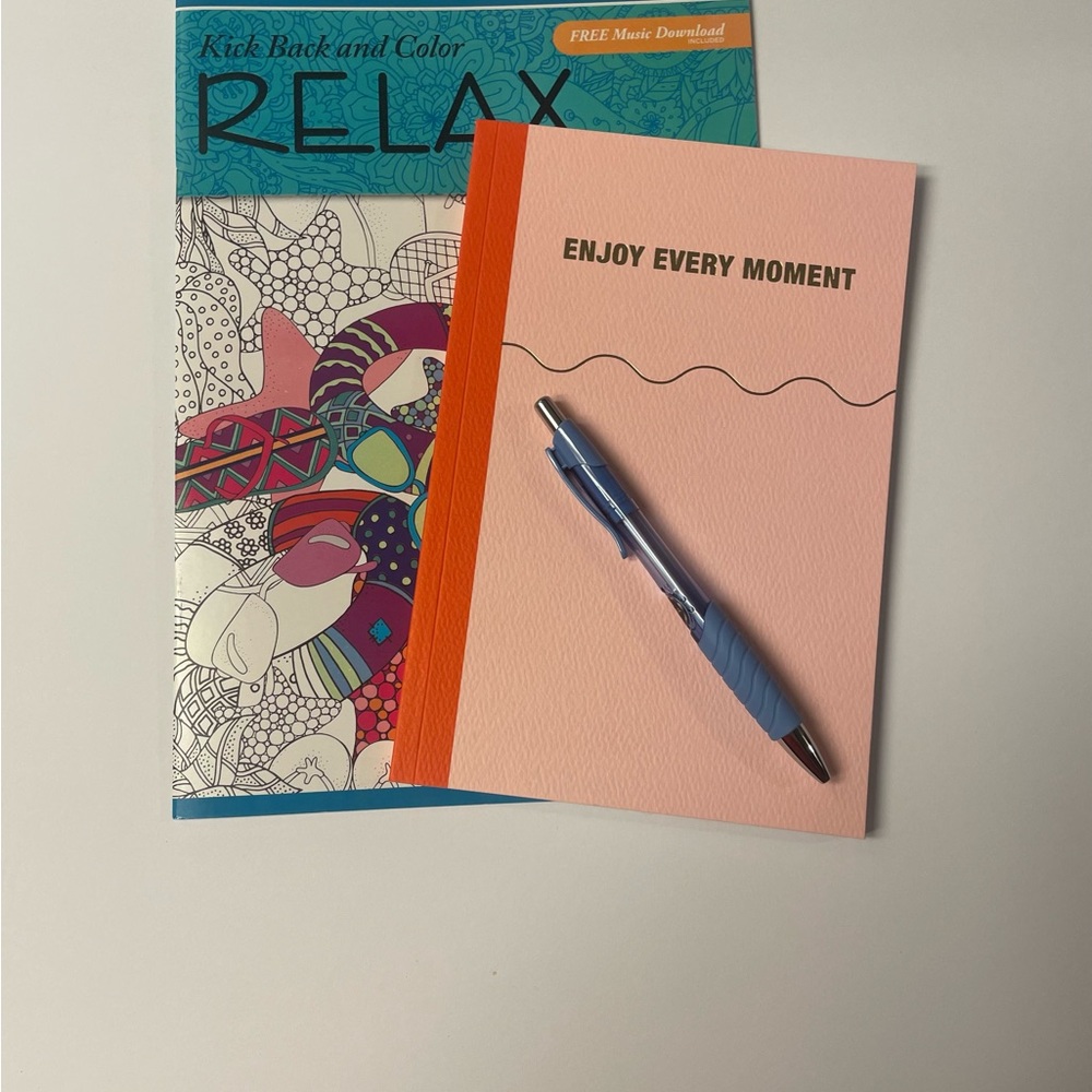 Pink 'Enjoy Every Moment' Notebook with Blue Pen